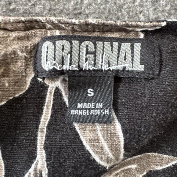 Nicole Miller Dress Womens Small Linen Black Floral A Line Tiered Trim V Neck - Picture 3 of 8